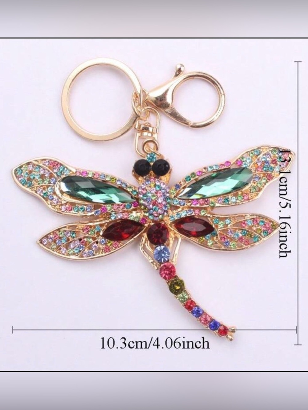 Gold-Tone Multicolor Crystal Dragonfly Keychain Charm/ Bag Charm. Gorgeous!! ♥️ - Picture 3 of 3